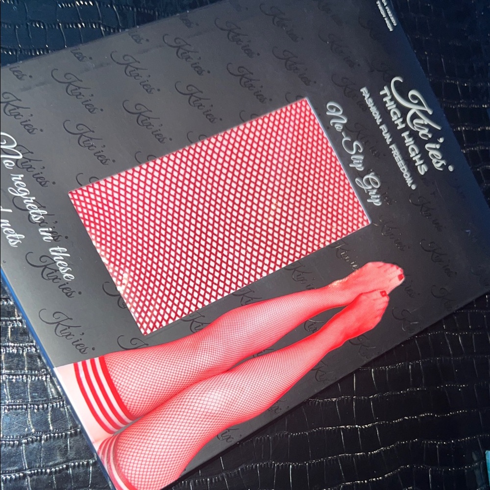 KIX’IES Crimson Red Diamond Fishnet Thigh Highs - Rare Size D 💎
